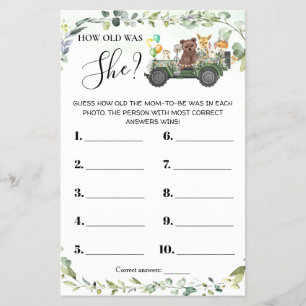 Woodland Animals How old was She Baby Shower Card Flyer