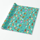 Woodland Animals Ice Skating Cute Christmas Wrapping Paper (Unrolled)