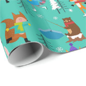 Woodland Animals Ice Skating Cute Christmas Wrapping Paper (Roll Corner)