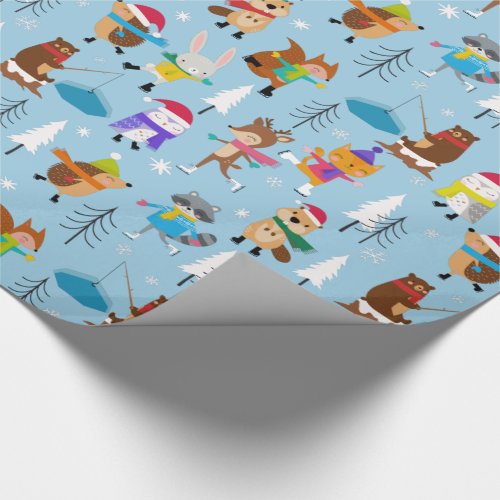 Woodland Animals Ice Skating Cute Christmas Wrapping Paper