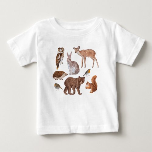 Woodland Animals Illustration Baby T_Shirt
