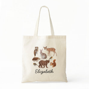 Woodland Animals Illustration Personalized Tote Bag