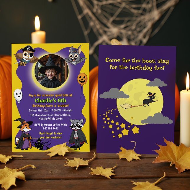 Woodland Animals in Costume Photo Kids Birthday Invitation (Creator Uploaded)