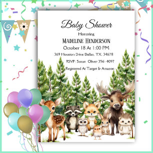 Woodland Animals In Forest Baby Shower Invitation