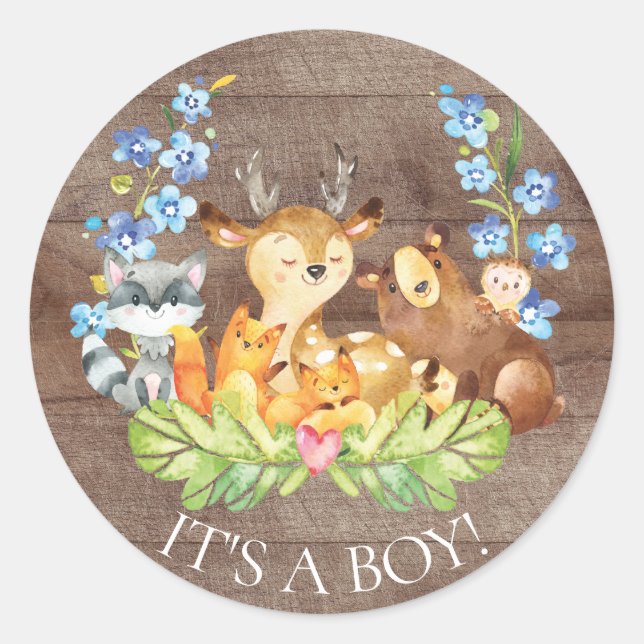 Woodland Animals It' a Boy Favor Sticker (Front)