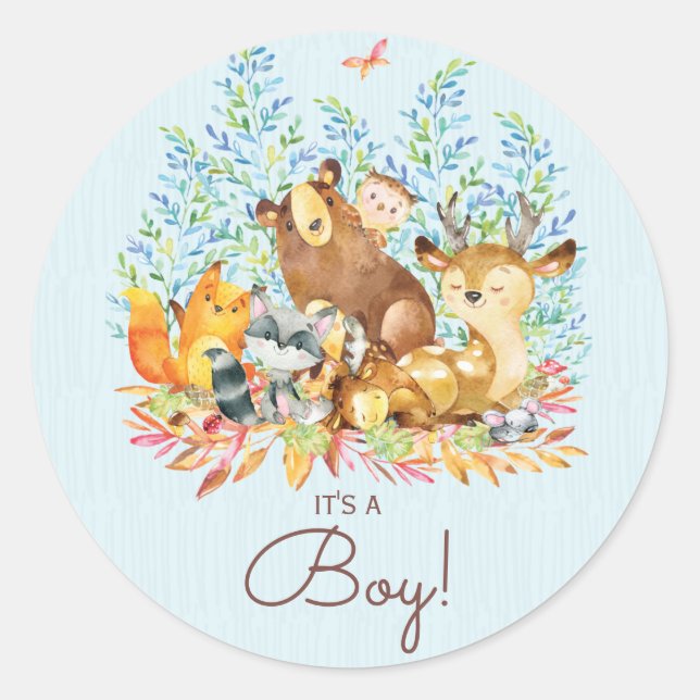 Woodland Animals It' a Boy Favor Sticker (Front)