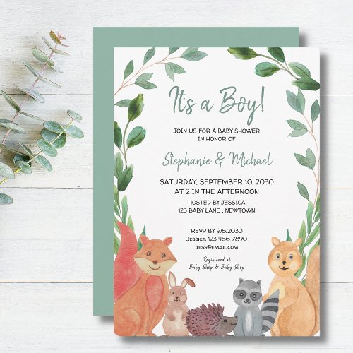Woodland Animals Its A Boy Couples Baby Shower Invitation