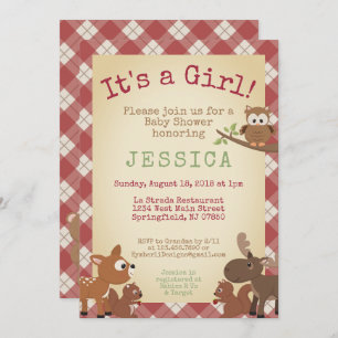 Woodland Animals It's a girl! baby shower Invitation