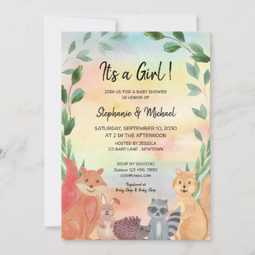 Woodland Animals Its A Girl Couples Baby Shower  Invitation