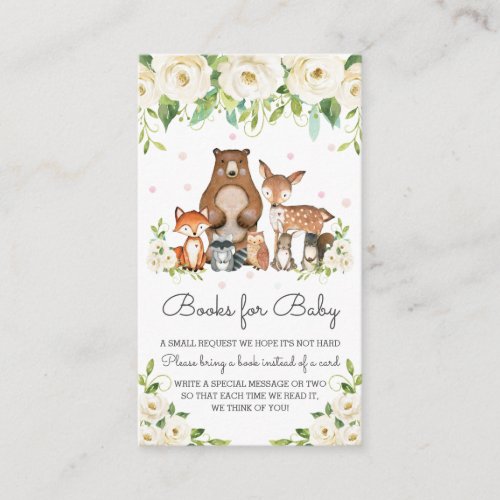 Woodland Animals Ivory White Floral Books for Baby Enclosure Card
