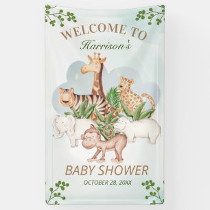 Woodland Animals Jungle Greenery Baby Shower Banner