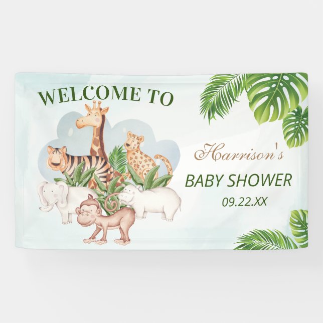 Woodland Animals Jungle Greenery Baby Shower  Banner (Horizontal)