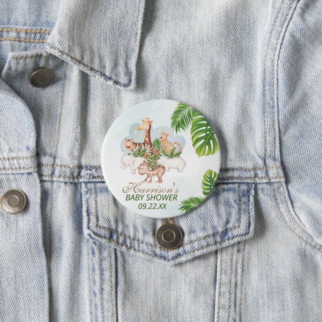Woodland Animals Jungle Greenery Baby Shower  Button (In Situ)