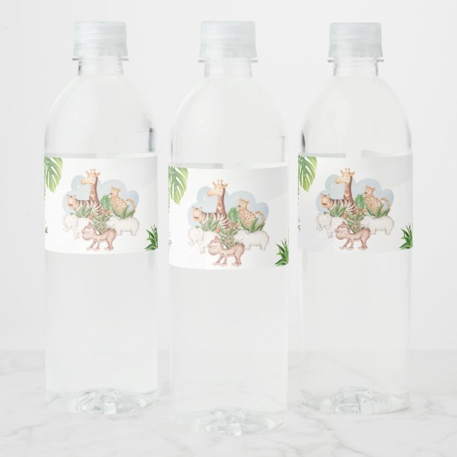 Woodland Animals Jungle Greenery Baby Shower  Water Bottle Label (Bottles)