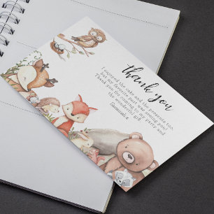 Woodland Animals Kids Birthday Party Thank You Card