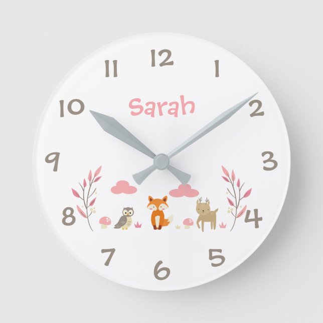 Woodland Animals Kids Nursery Wall Clock (Front)
