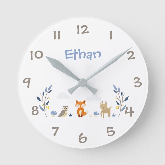 Woodland Animals Kids Nursery Wall Clock (Front)