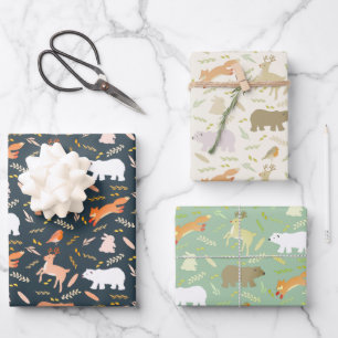 Woodland Animals & Leaf Pattern Wrapping Paper Sheets