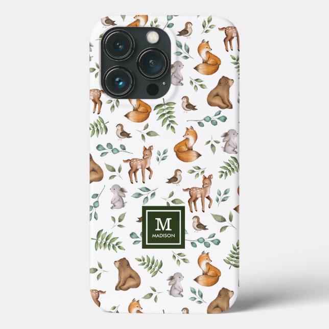 Woodland Animals Leafy Forest Pattern Monogram Case-Mate iPhone Case (Back)