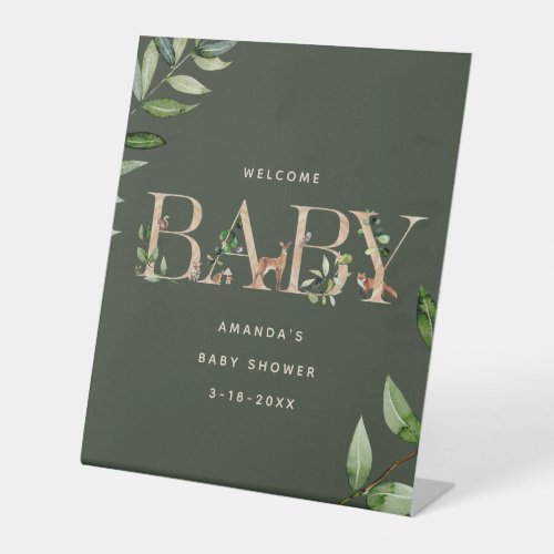 Woodland Animals Lettering Baby Shower Welcome Pedestal Sign