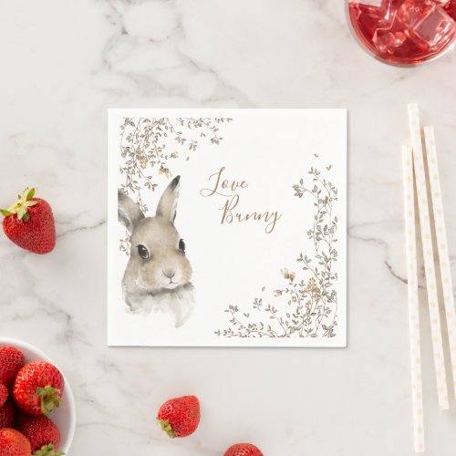 Woodland Animals Love Bunny Floral Script Napkins