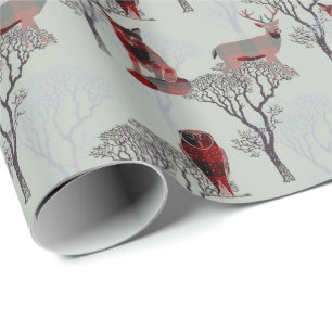 Woodland Animals Lumberjack Buffalo Plaid Wrapping Paper