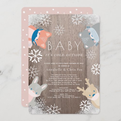 Woodland Animals Mask Pink Baby Shower by Mail Invitation