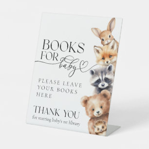 Woodland Animals Modern Baby Shower Books Pedestal Sign