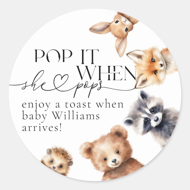 Woodland Animals Modern Baby Shower Classic Round Sticker (Front)