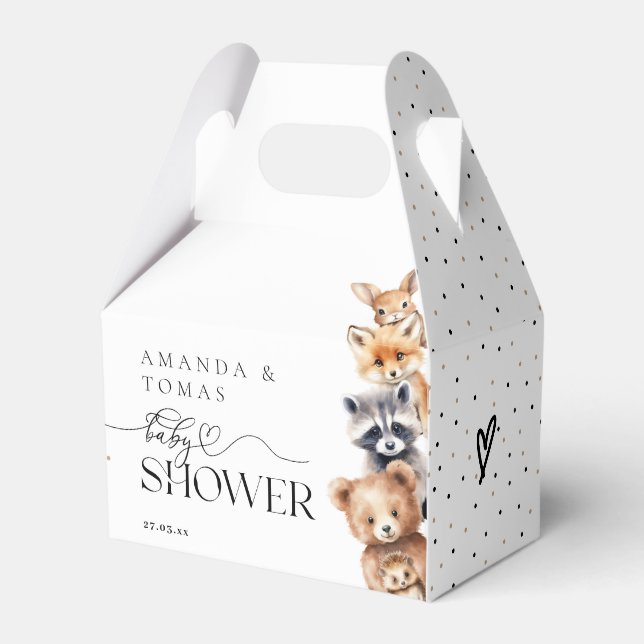Woodland Animals Modern Baby Shower Favor Boxes (Front Side)