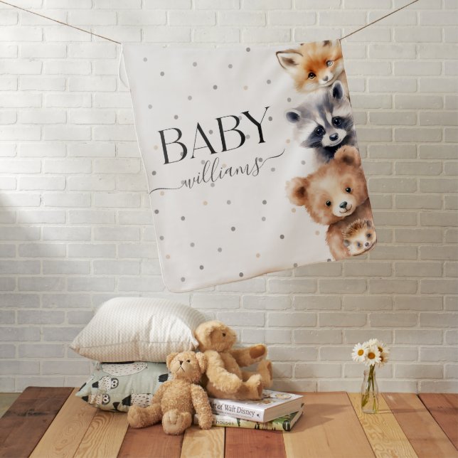 Woodland Animals Modern Baby Shower Gift Blanket (In Situ)