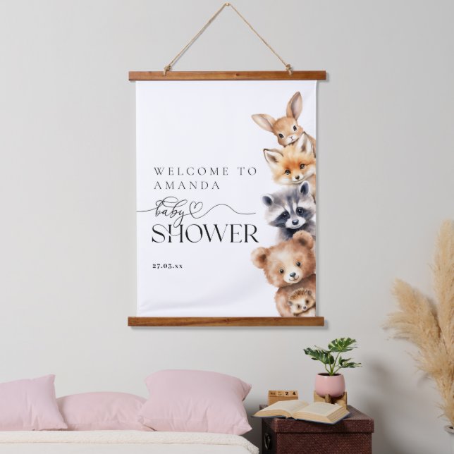 Woodland Animals Modern Baby Shower Hanging Tapestry (Bedroom)