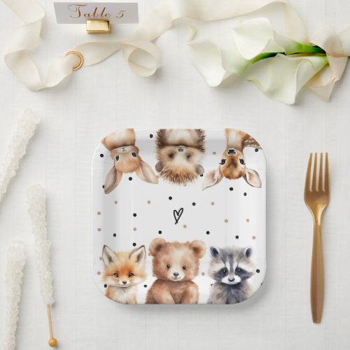 Woodland Animals Modern Baby Shower Paper Plates