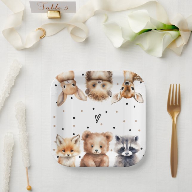 Woodland Animals Modern Baby Shower Paper Plates (Wedding)