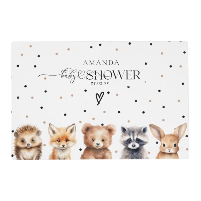 Woodland Animals Modern Baby Shower Placemat (Front)