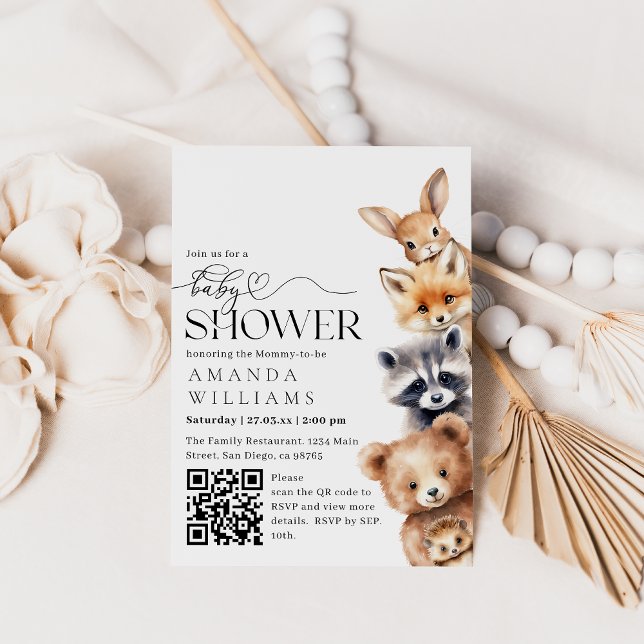 Woodland Animals Modern QR code Baby Shower Invitation (Creator Uploaded)