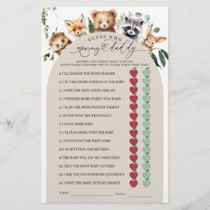 Woodland Animals Mom or Dad Baby Shower Game