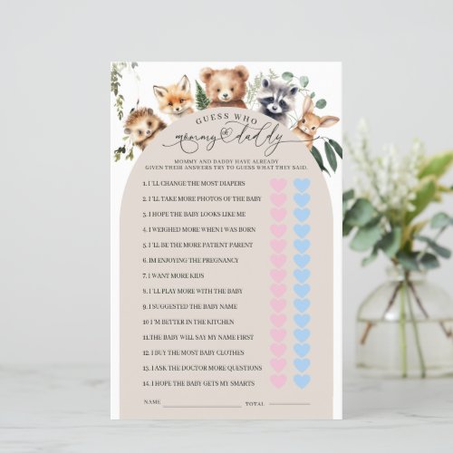 Woodland Animals Mom or Dad Baby Shower Game