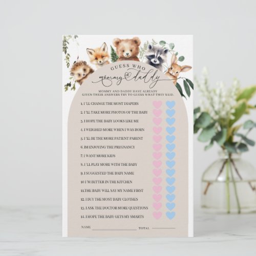 Woodland Animals Mom or Dad Baby Shower Game