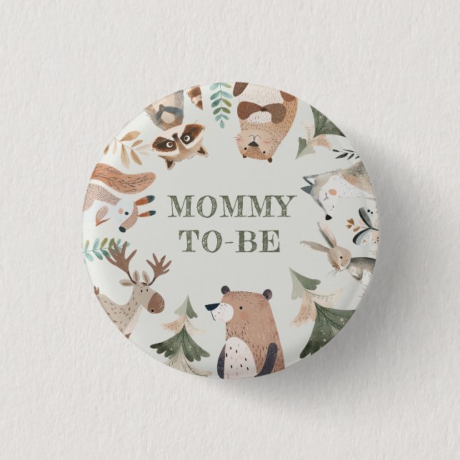 Woodland animals Mommy to be Baby shower Button (Front)
