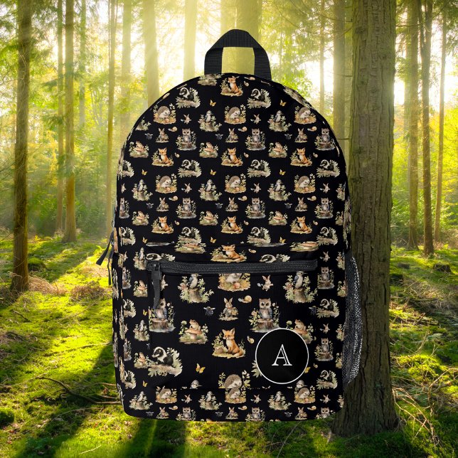 Woodland Animals Monogram Kids Birthday Gift Printed Backpack (Creator Uploaded)