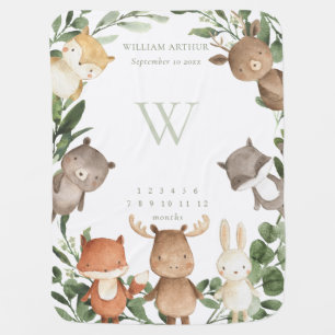 Woodland Animals Monthly Milestone Baby Blanket