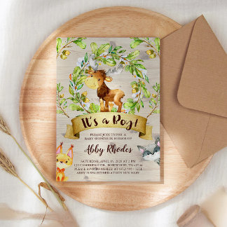 Woodland Animals Moose Fox Raccoon Baby Shower Invitation