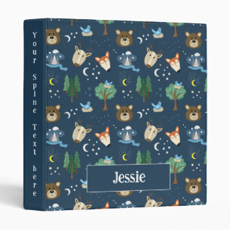 Woodland Animals Mountain Stars Moon Night 3 Ring Binder