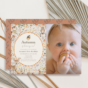 Woodland Animals Mushroom 1st Birthday Photo Invitation