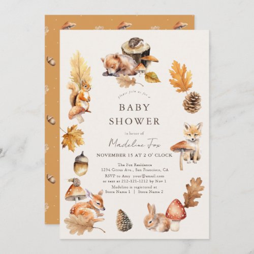 Woodland Animals Mushroom FallAutumn Baby Shower Invitation