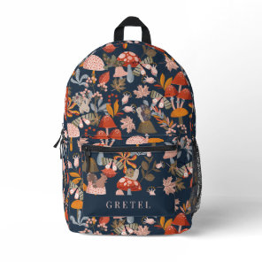 Woodland Animals & Mushroom Night Navy Blue Printed Backpack
