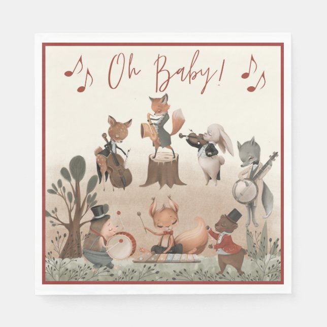  Woodland Animals Musical Baby Shower Napkins (Front)