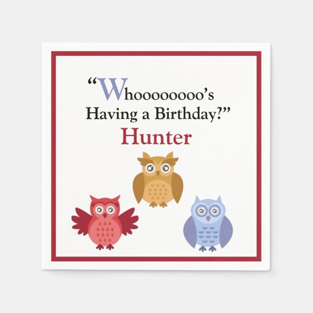 Woodland Animals Name Modern Birthday Party Paper Napkins (Front)