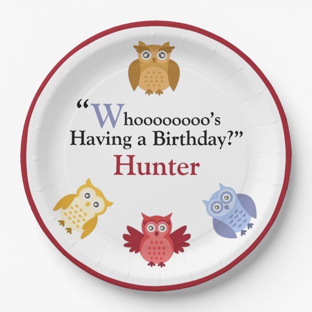 Woodland Animals Name Modern Birthday Party Paper Plates (Front)